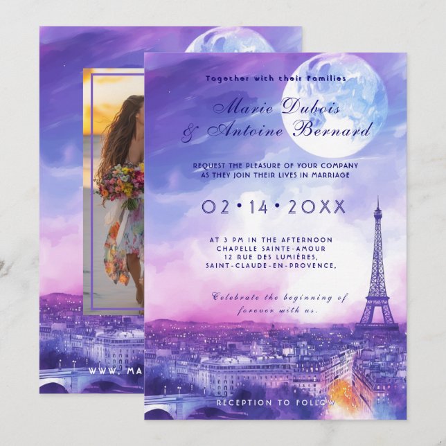 Mit FOTO im Rücken Amour Éternel à la Parisienne Einladung (Vorne/Hinten)