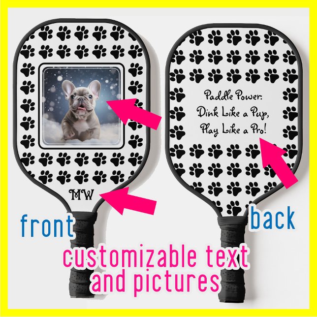 Mit Foto, Initialen und Text Paw-some Pickleball Schläger (With Photo, Initials and text Paw-some Pickleball Paddle)