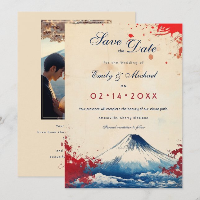 Mit Foto Japonesque Harmonie mit Fuji Save The Date (Vorne/Hinten)