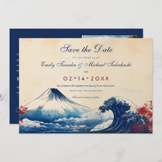 Mit Foto Japonesque Harmonie mit Fuji Save The Date (Vorne/Hinten)