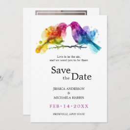 Mit Foto LGBTQ+ Rainbow Lovebirts Save The Date