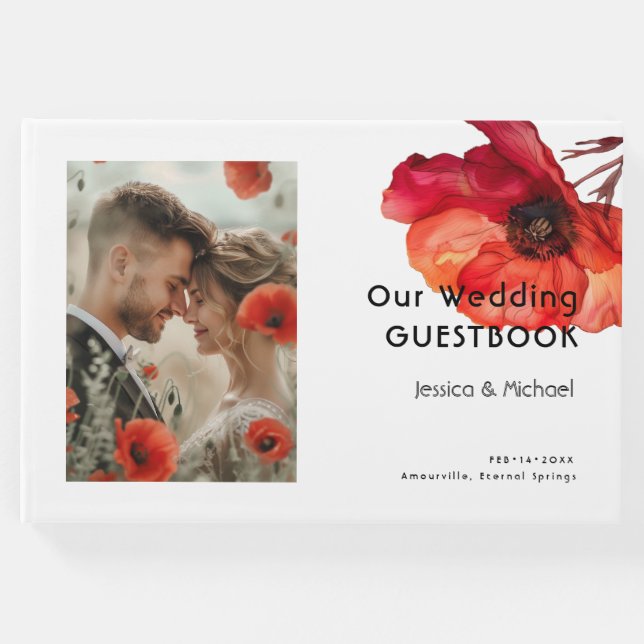 Mit Foto Scarlet Petal Elegante Gästebuch (Vorderseite)