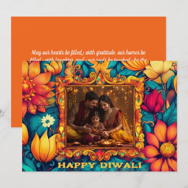 Mit Foto und benutzerdefiniertem Text Happy Diwali (Vorne/Hinten)