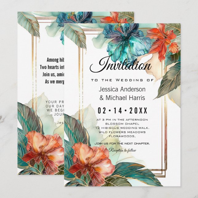 Mit Gedicht auf der Rückseite Hibiskus Serenade Pa Einladung (Vorne/Hinten)