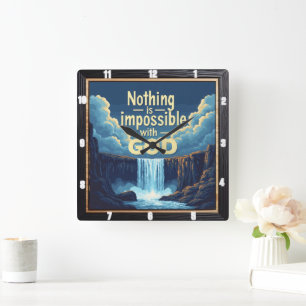 Mit GOD ist nichts unmöglich Quadratische Wanduhr