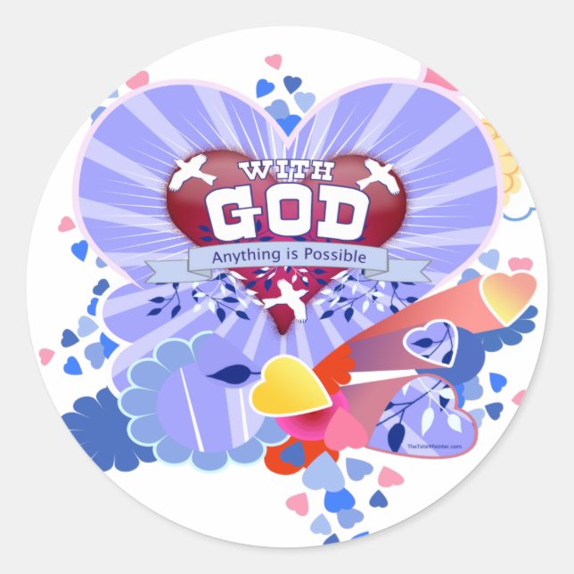 Mit Gott Herzen Runder Aufkleber (Vorderseite)