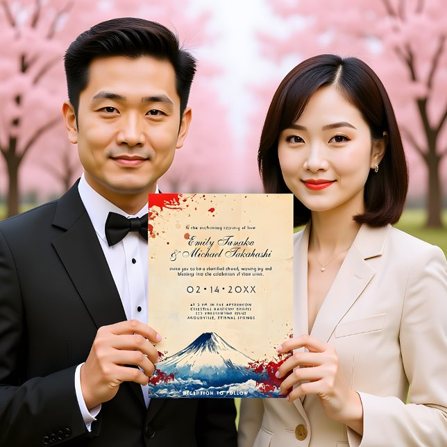Mit Hochzeitsdetails Japonesque Harmonie mit Fuji Einladung (With wedding details at the back Japonesque Harmony with Fuji  Wedding Invitation)