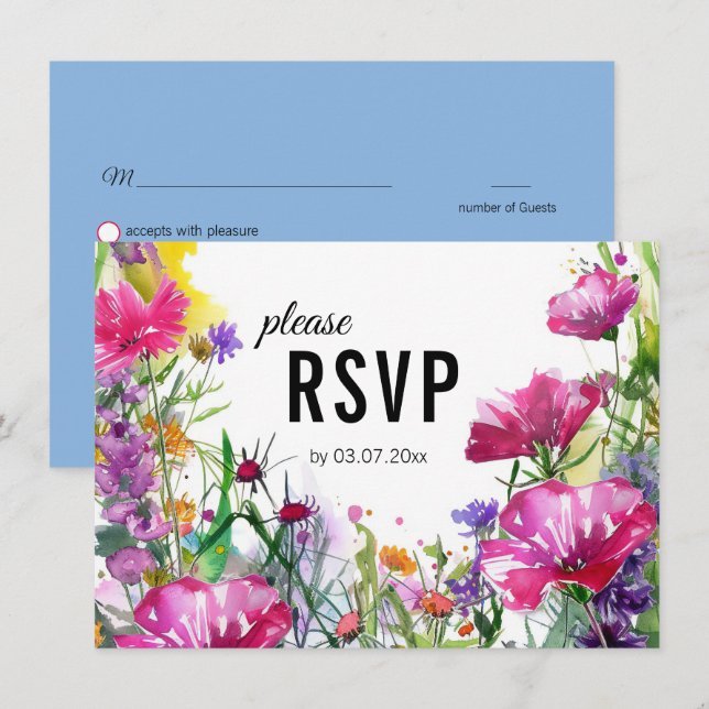 😍 mit Hochzeitsmenü Meadow Blooms RSVP Karte (Vorne/Hinten)