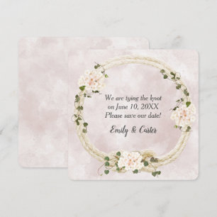 Mit Hortensiensträußen gebundenes Seil Save The Date