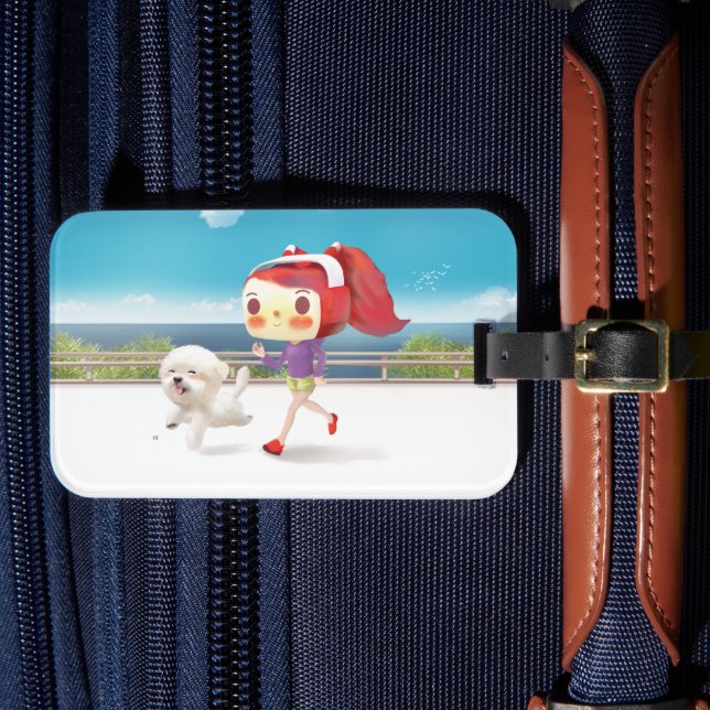 Mit Hund am Meer laufen Gepäckanhänger (Vorderseite Insitu 4)