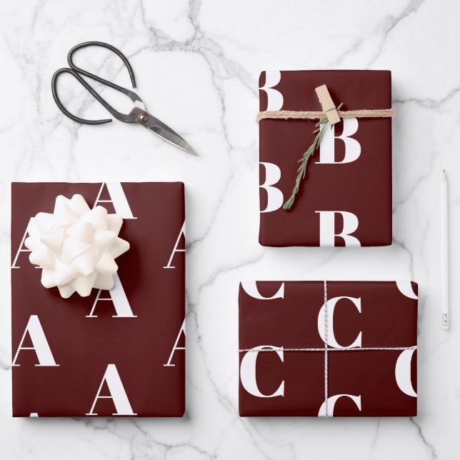 Mit/Initial Monogramm Buchstaben Oxblutwein anpass Geschenkpapier Set (Vorderseite)