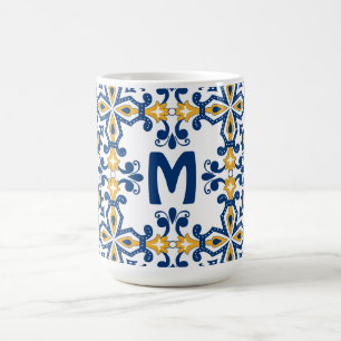 Mit initialem 💛 💙blauen und gelben Azulejos Kaffeetasse