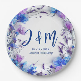 💍 mit Initialen Cornblumen und Lavendel Pappteller