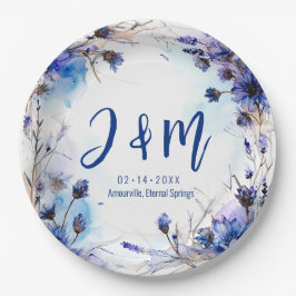 💍 Mit Initialen Cornblumen und Lavender Elegance Pappteller