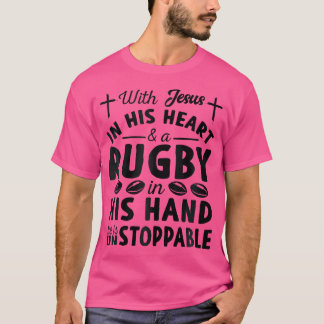 Mit Jesus im Herzen ist er unaufhaltsam Rugby-Spie T-Shirt