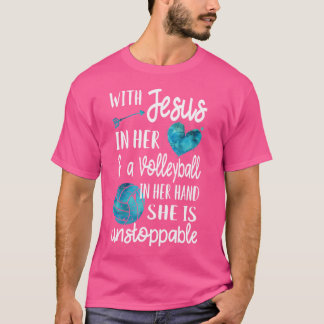 Mit Jesus in ihrem Herzen Christliche Volleyball T-Shirt