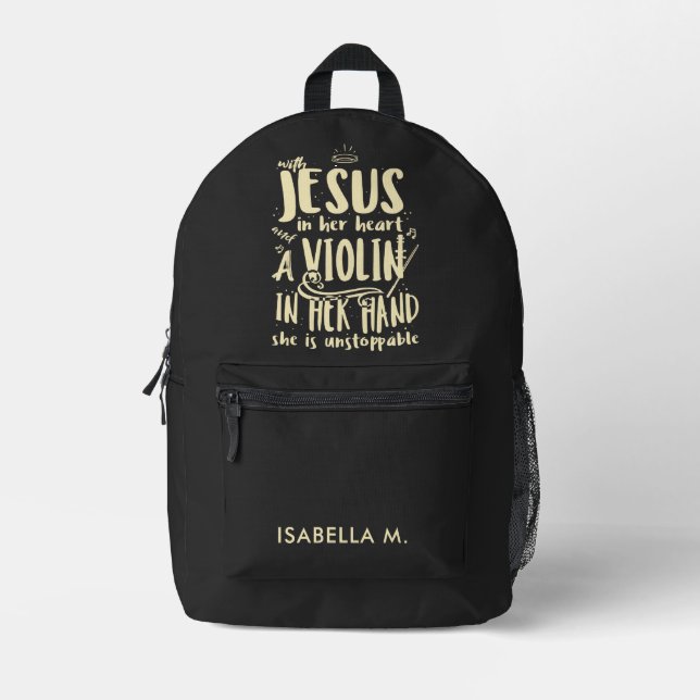 Mit Jesus in ihrem Herzen eine Geige in Handarbeit Bedruckter Rucksack (Vorderseite)