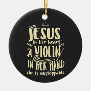 Mit Jesus in ihrem Herzen eine Geige in ihrer Hand Keramik Ornament