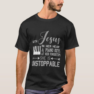 Mit Jesus in ihrem Herzen Klaviertasten an ihren F T-Shirt