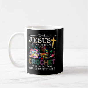 Mit Jesus in ihrem Herzen Kroketten in ihrer Hand  Kaffeetasse