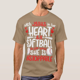 Mit Jesus in ihrem Herzen Softball für Männer Frau T-Shirt