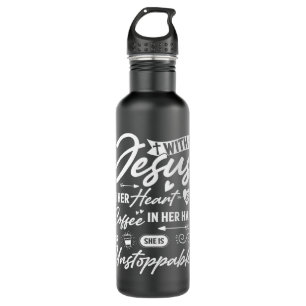 Mit Jesus in ihrem Herzen und Kaffee in ihrer Hand Edelstahlflasche