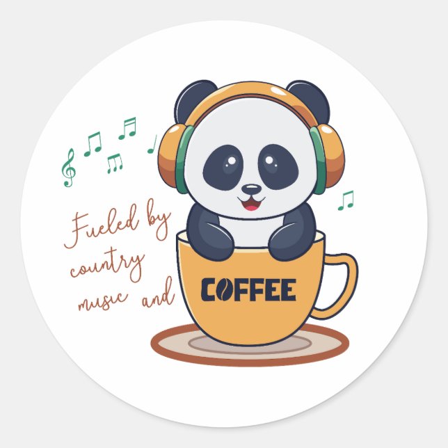mit Kaffee und Countrymusik betrieben Runder Aufkleber (Vorderseite)