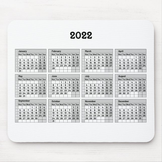 mit Kalender- und Wochennummerierung 2022 - Maus-P Mousepad (Vorne)