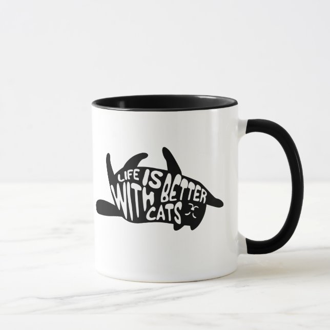 Mit Katzen ist das Leben besser | Fun Cat Typograf Tasse (Rechts)