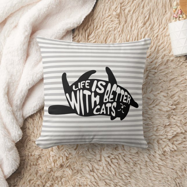 Mit Katzen ist das Leben besser | Fun Typografie Kissen (Decke)