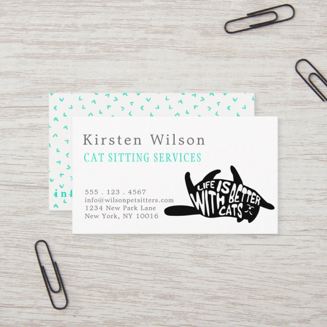 Mit Katzen ist das Leben besser | Katze oder Haust Visitenkarte (Vorderseite/Rückseite Beispiel)