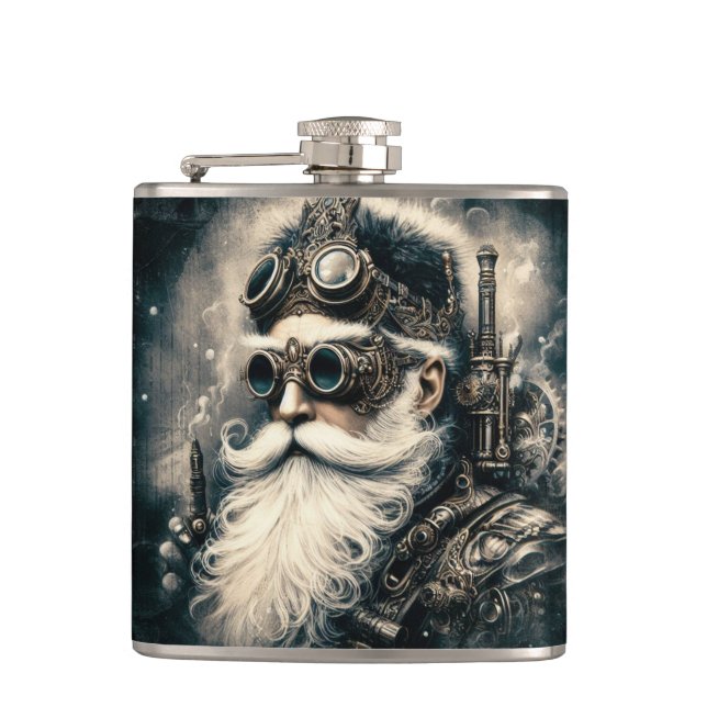 Mit Kohle verschütteter Claus: Steampunk Santa Flachmann (Vorderseite)