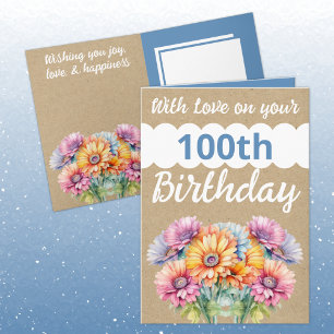 Mit Liebe 100. Geburtstag gerbera Blume blau Karte