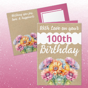 Mit Liebe 100. Geburtstag gerbera Blume pink Karte