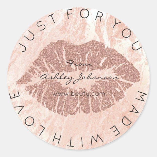 Mit Liebe Blush Lipstick Rose Button Makeup Lips Runder Aufkleber (Vorderseite)
