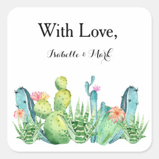 Mit Liebe Boho Cactus Einladungsfolie Quadratischer Aufkleber