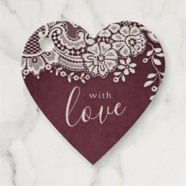 Mit Liebe bordeauxfarben und Vintagen Spitzen Geschenkanhänger