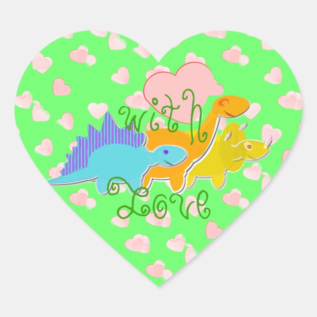 Mit Liebe Dinosaurier Herz Herz-Aufkleber (Vorderseite)