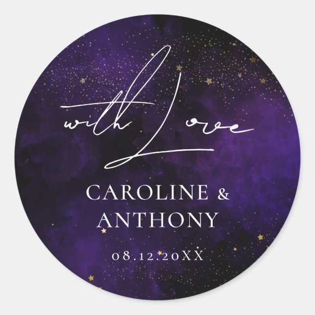 Mit Liebe Dunkel Lila Magic Gold Vielen Dank Runder Aufkleber (Vorderseite)