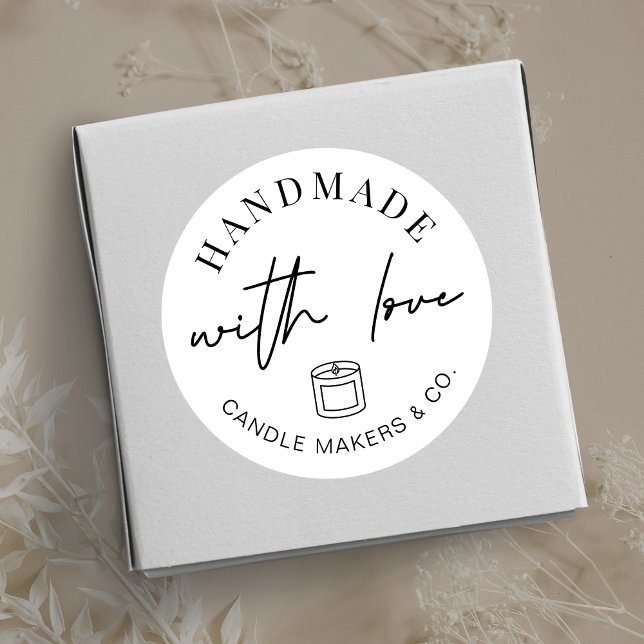 Mit Liebe einfach Minimalistische Kerzenverpackung Runder Aufkleber (Add the finishing touch to your packaging with these handmade with love stickers)