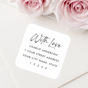 Mit Liebe eleganter Schrift Rücksendeadresse Quadratischer Aufkleber