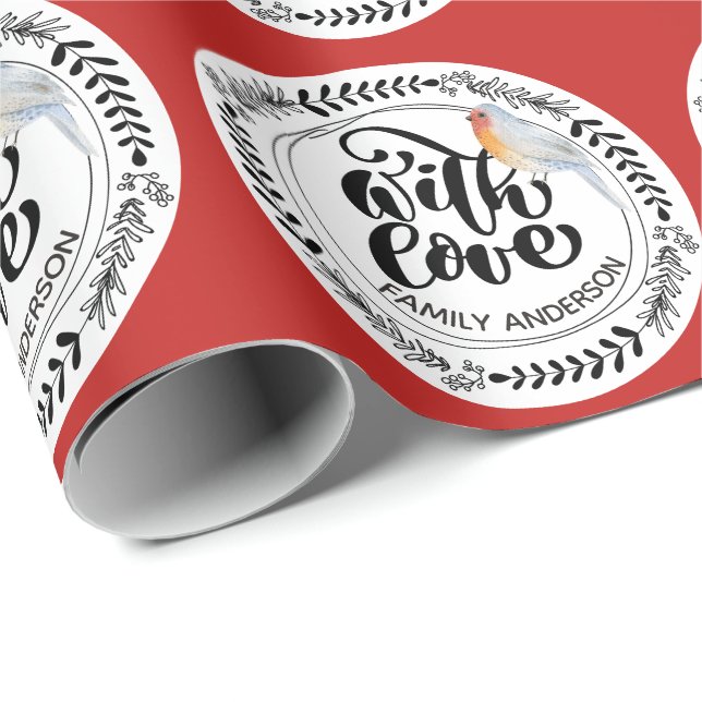 MIT LIEBE Festivals Winter Robin Personalisiert Geschenkpapier (Rolleneckpunkt)