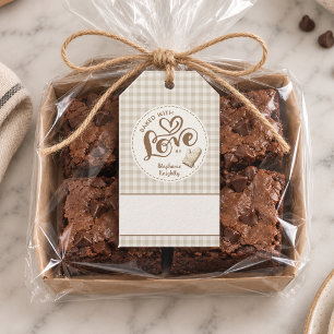 Mit Liebe gebacken Neutral Gingham Personalisiert Geschenkanhänger