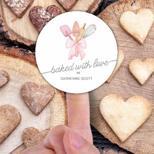 Mit Liebe gebacken Wasserfarbe personalisiert Runder Aufkleber
