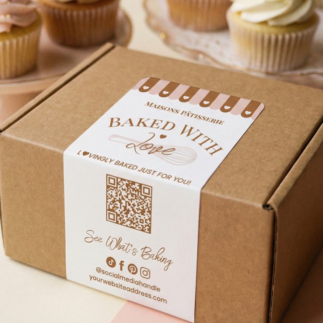 Mit Liebe Gebackene Handgezeichnete Schneebesen-QR (Baked With Love Hand Drawn Whisk QR Code Bakery Label)