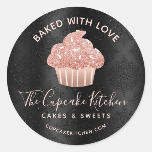 Mit Liebe Gebackene Rose Gold Glitter Cupcake Schw Runder Aufkleber