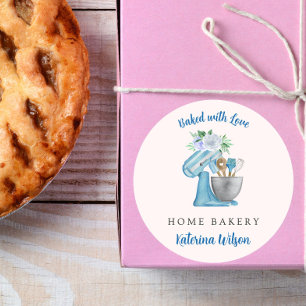 Mit Liebe gebackener Blue Flower Mixer Runder Aufkleber