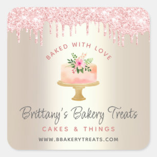 Mit Liebe Gebackener Kuchen Blush Rosa Glittertrop Quadratischer Aufkleber