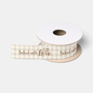 Mit Liebe Gebackenes Neutrales Gingham Schrift Her Satinband