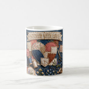 Mit Liebe Geflickt – Patchwork-Herz Vintage-Sticke Kaffeetasse